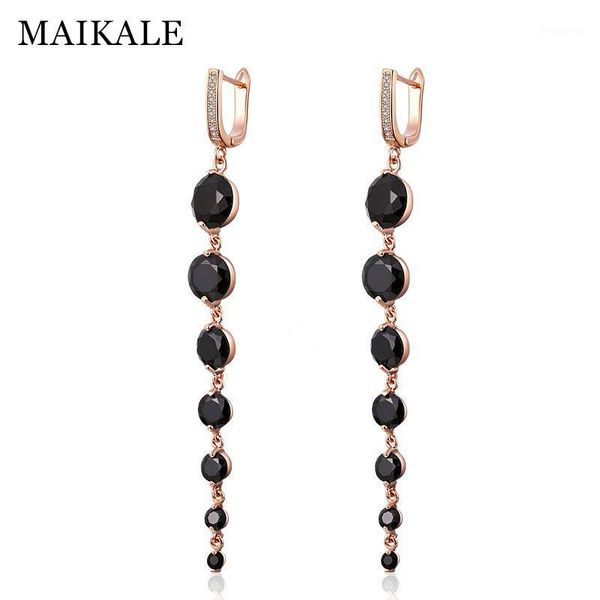 

maikale luxury rose gold tassel long earrings black cubic zirconia cz beads dangle earrings for women wedding fine jewelry gifts1, Silver