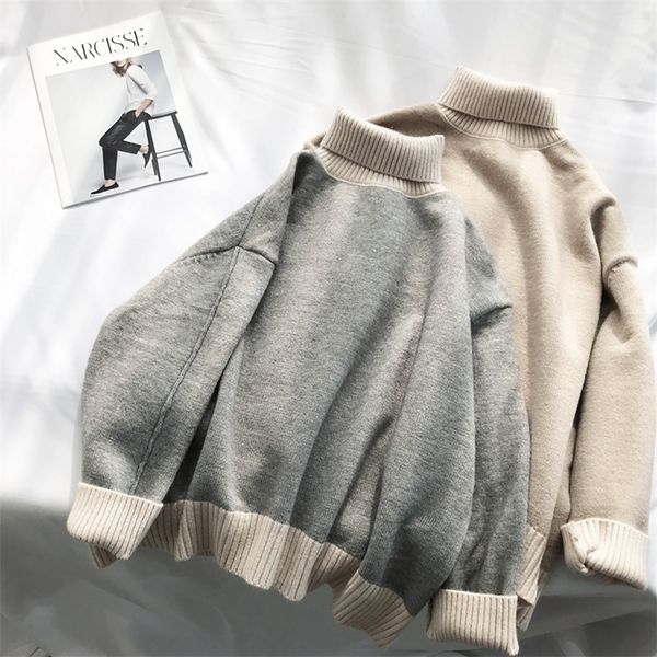 

oversized turtleneck sweater women loose pullovers winter thick warm knit high neck color block soft jumper large knitwear lj201125, White;black