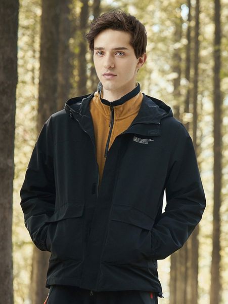 

men drop shoulder slogan graphic hooded windproof jacket s4x3#, Black;brown