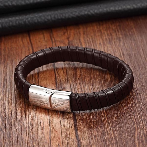 

fashion stainless steel genuine leather jewelry charm leather bracelet for women braided bracelet men dropshipping sqcckl, Golden;silver