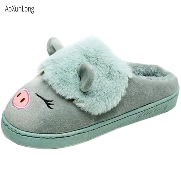 

women winter warm slippers limited promotion plush home slippers cute pig girl house slides indoor casual shoes ladies slippers, Black