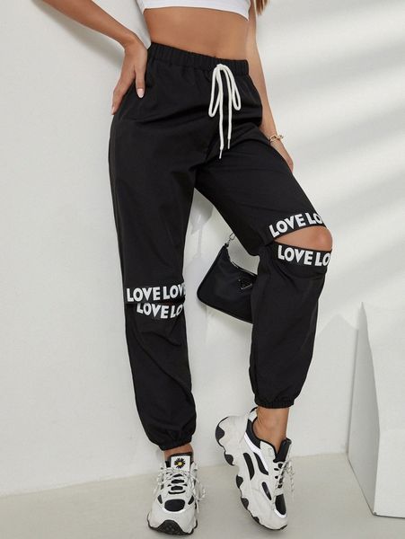 

letter cut out carrot pants y0pl#, Black;white