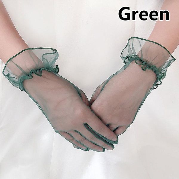 

bride wedding gloves black pink short design lace gauze transparent women gloves uv proof summer women mitten gloves h sqcenb, White