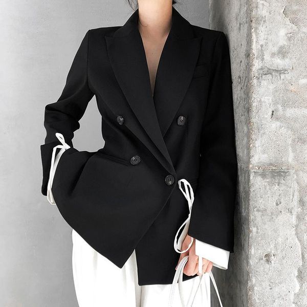 

women blazers and jackets elegant slim fit faketwo piece black suit jacket feminino branco female workwear1, White;black