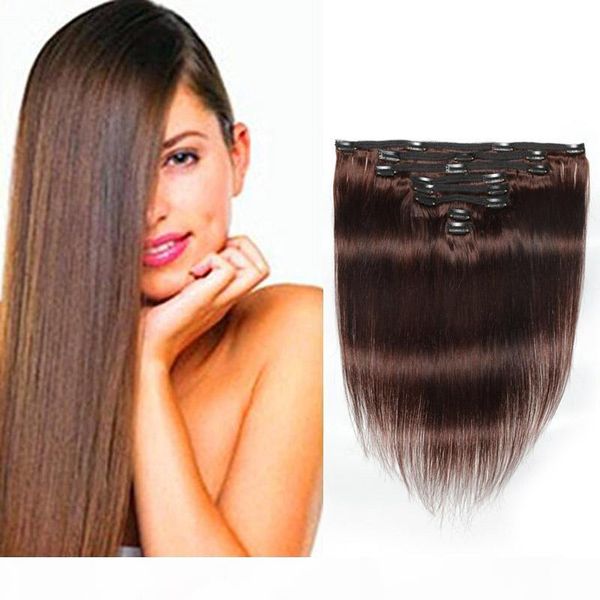 

brazilian virgin hair straight 4# color 120g 100% human hair peruvian silky straight clip-in hair extensions 120g set 4# color wholesale, Black;brown