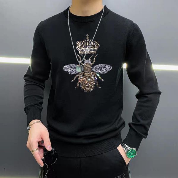 

men's sweaters design diamond bee winter round neck sweater stitch warm soft fabric long sleeve pullover clothes, White;black