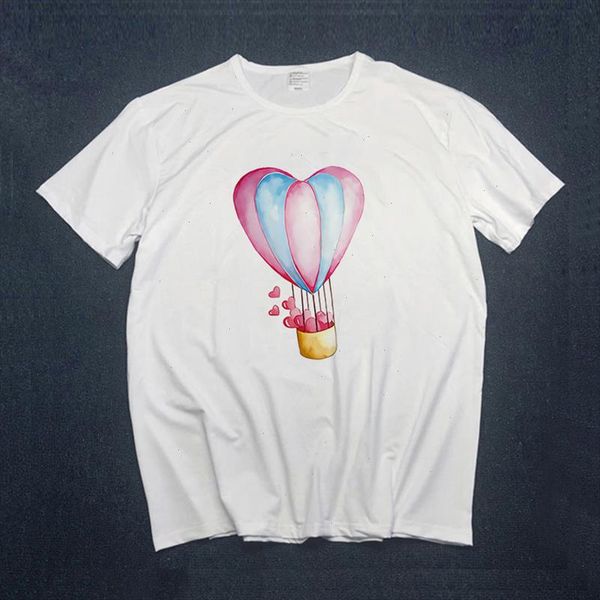 

t shirt women summer short sleeve tshirts heart balloon print fahsion new girls t shirts shirt women clothes, White
