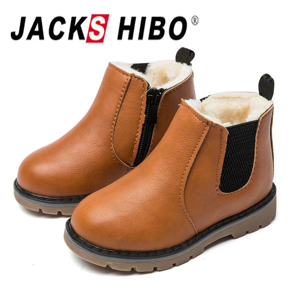 

jackshibo children snow 2020 autumn thickening cotton shoes boys girls waterproof non-slip ankle kids leather boots, Black