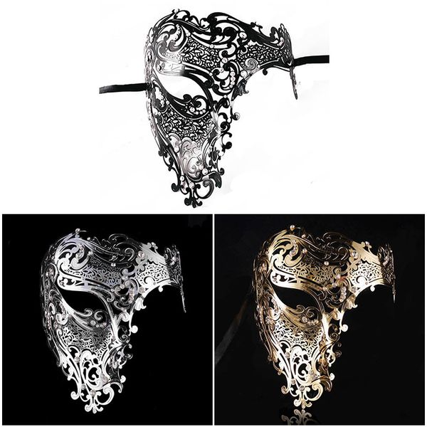 Skull Metal Mask Halloween Strass Mezza Faccia Veneziana Masquerade Uomo Donna Skull Filigree Party Mask D Y200103