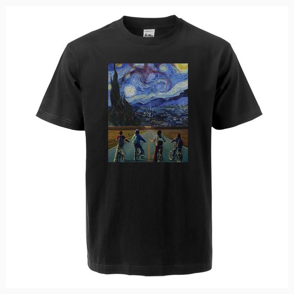 

sport van gogh's stranger things tv show printed vintage men t shirt 2019 summer t-shirts cotton fashion men short sleeve