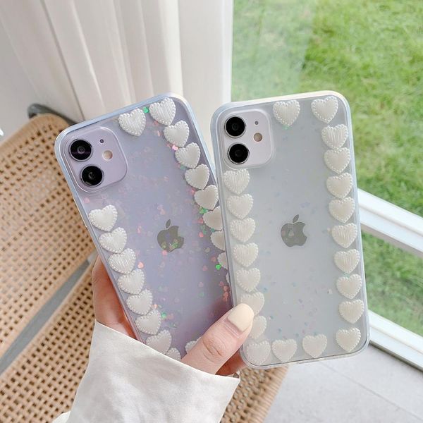 

color sequins love for iphone 7g 8plus x xr xsmax 11pro se2020 case drop glue mobile phone accessories protect skin camera cover