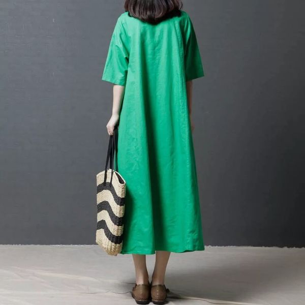

2021 new summer of the casual long women dressed vintage cotton new dress donna kj040 w64b, Black;gray