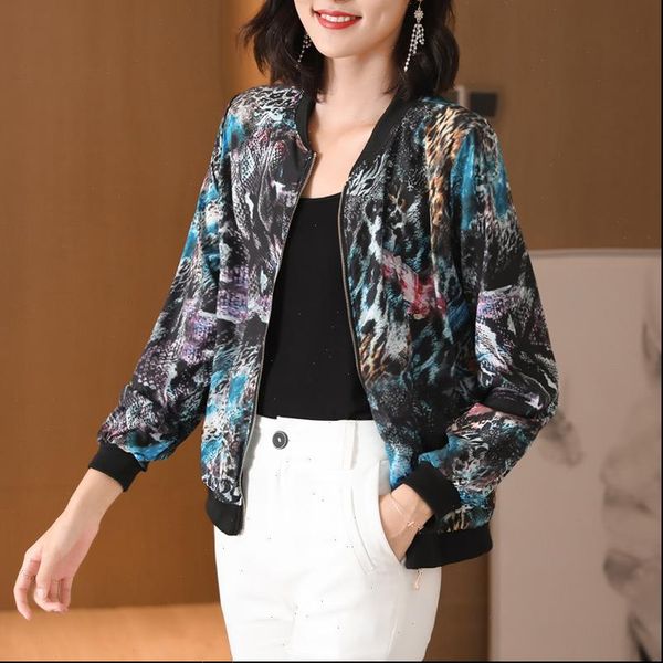 

2021 new summer jacket women print basic jacket thin long sleeve casual female bomber zipper jacket sunscreen outwear, Black;brown