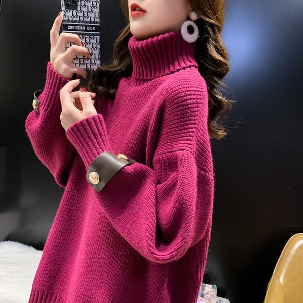 

2021 new high turtleneck jumper loose versatile holiday lazy bottom shirt fashion fall and winter female sweater oxii, White;black
