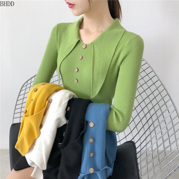 

bhdd korean harajuku  turn-down collar women sweater solid button pullovers knit sweater women 5 colors warm winter1, White;black