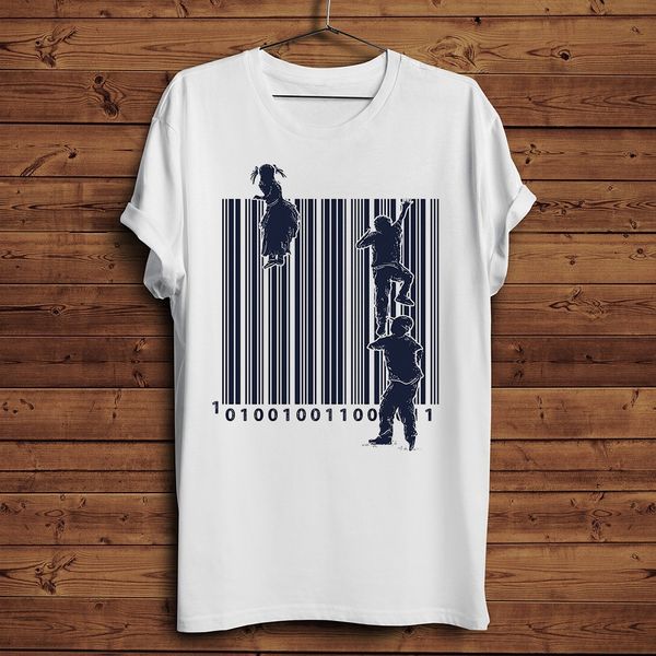 

climb over bar code fence funny t shirt men summer new white casual homme cool modern critical art t-shirt sport hooded sweatshirt hoodie