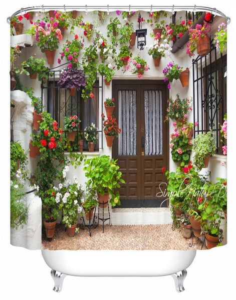 

shower curtains spring flower garden pebbles bathroom curtain1