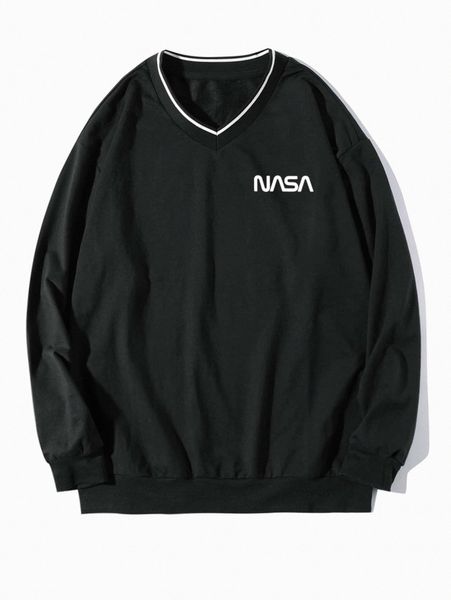 

men letter graphic striped trim sweatshirt u1tz#, Black