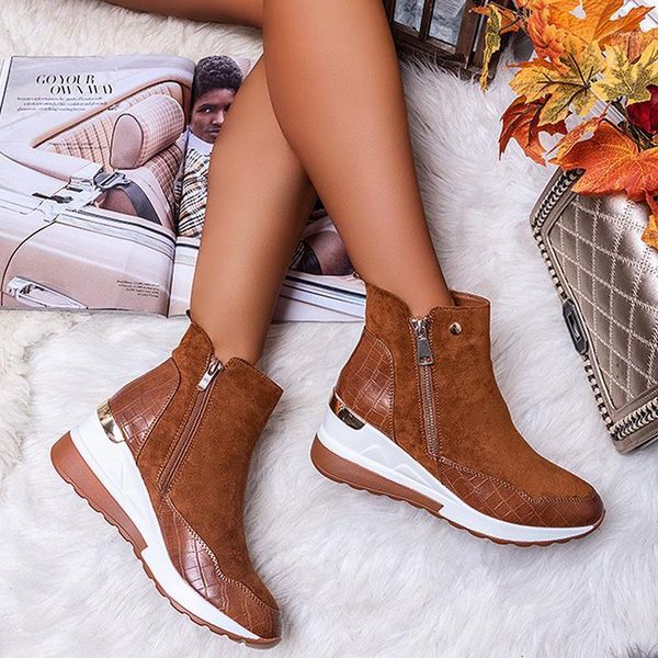 

boots 2021 women fashion winter ankle waterproof round toe wedges snow warm women's sneakers work non-slip female shoes1, Black