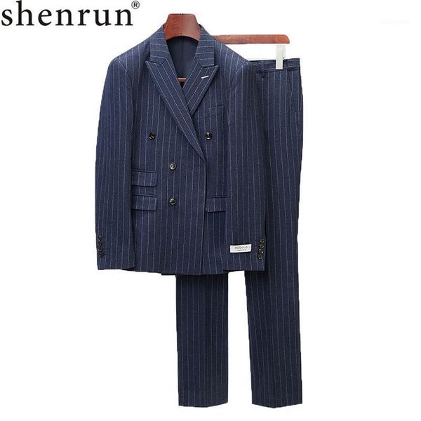 

shenrun men stripe suits business work party prom formal casual double breasted suit banquet 2 pieces daily life royal blue gray1, White;black