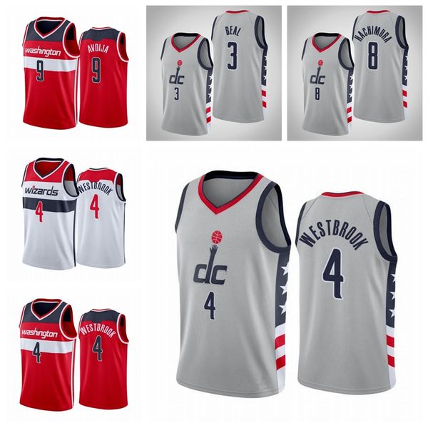 

2020/21 men russell 4 westbrook bradley 3 beal swingman city basketball jersey gray icon edition, Black;red