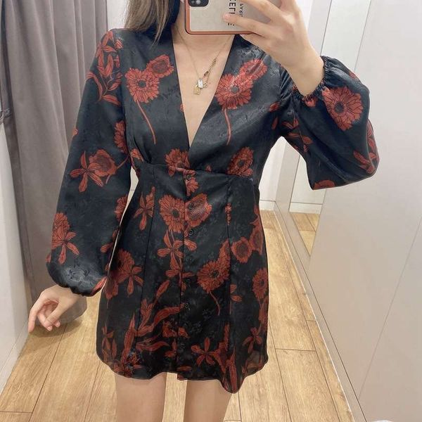 

za2020ra the same women's wear new fashionable fashion v-neck mini casual dress for women in autumn and winter, Black;gray