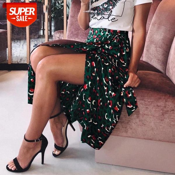 

vintage leopard print long skirts women high waist midi skirt bow tie 2019 summer split wrap skirt ladies green beach #pl87, White;black