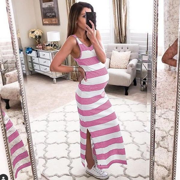 

summer 2019 sleeveless striped crew neck split dress for women summer 2019 sleeveless striped crew neck split maternity clothes maternity cl, Black;gray