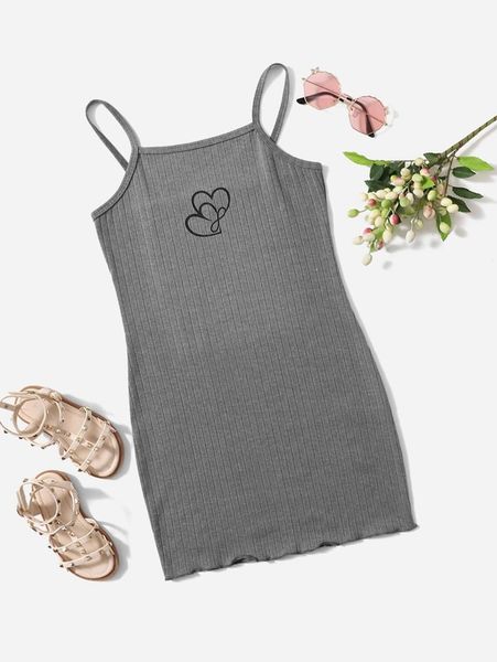 

girls heart print cami dress she, Red;yellow