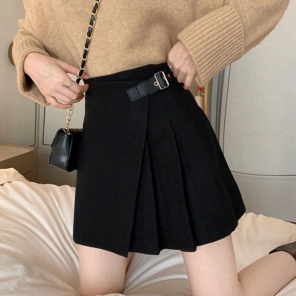 

skirts 2021 spring/autumn black waist buckle student girl cute sweet pleated mini skirt high lolita gothic y2k women