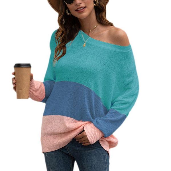

women long sleeve color block striped sweater drop shoulder loose jumper, White;black
