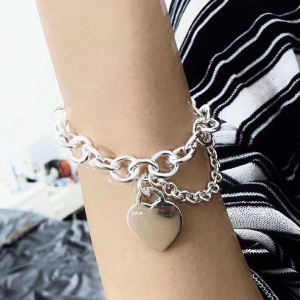 

s925 cuffs sterling silver chain bracelet ladies personality pop double chain heart charm music party, White