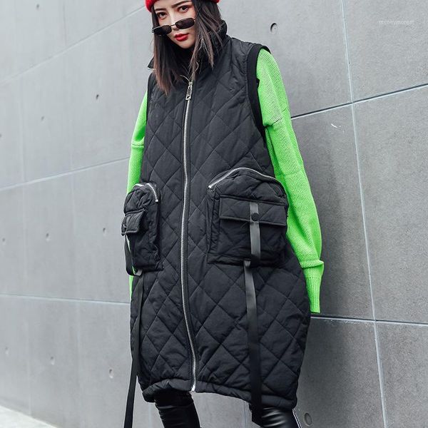 

tvvovvin winter flocking sleeveless vest woman 2019 zippers pockets vest coat loose cotton-padded black brown qyf12621, Black;white