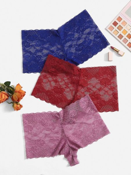 

3pack plus floral lace panty set x8yo#, Black;white
