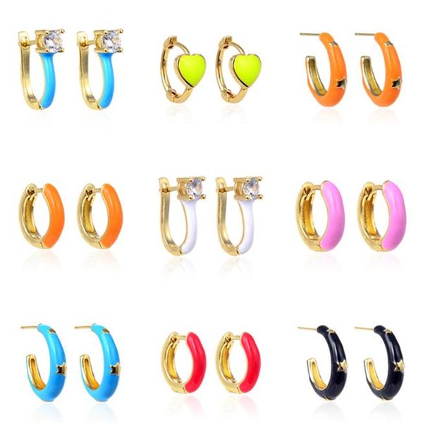 

hoop & huggie hecheng 1pair wholesale cz earrings for women fashion gold color colorful summer jewelry 2021, Golden;silver