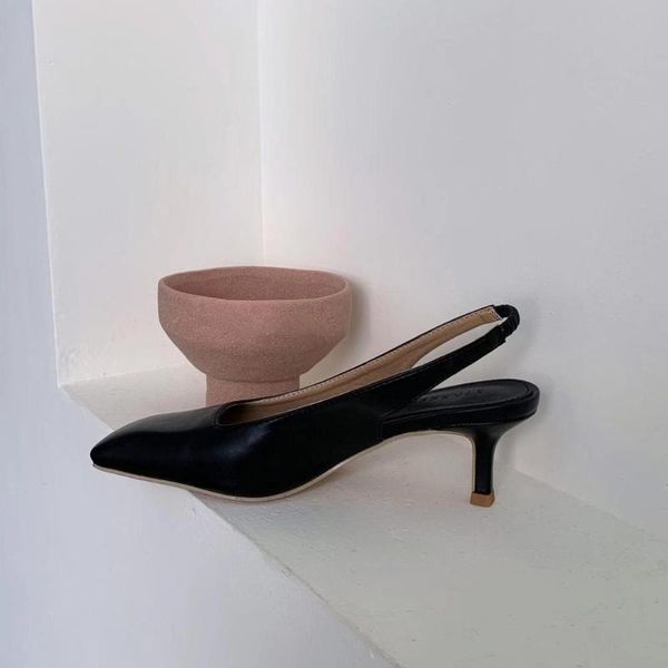 

sandals square toe fashion women back strap elastic band thin high heels summer dress shoes mules casual black/white party pumps