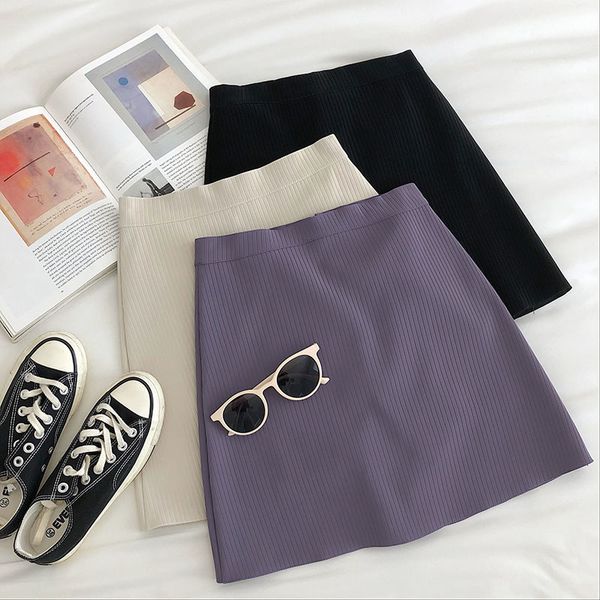 

women's autumn fashion solid color high waist a-line short skirt, Gray