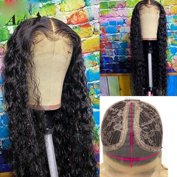 

atina hd transparent lace curly wig brazilian remy bleach knots glueless invisible lace part wig for black women 250 density, Black;brown