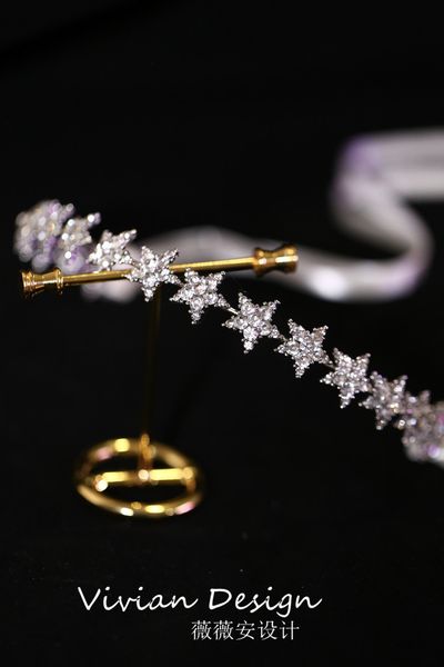 

star beauty exquisite bridal dream fairy gas water diamond headdress hair band crown wedding pgraphy accessories, Silver