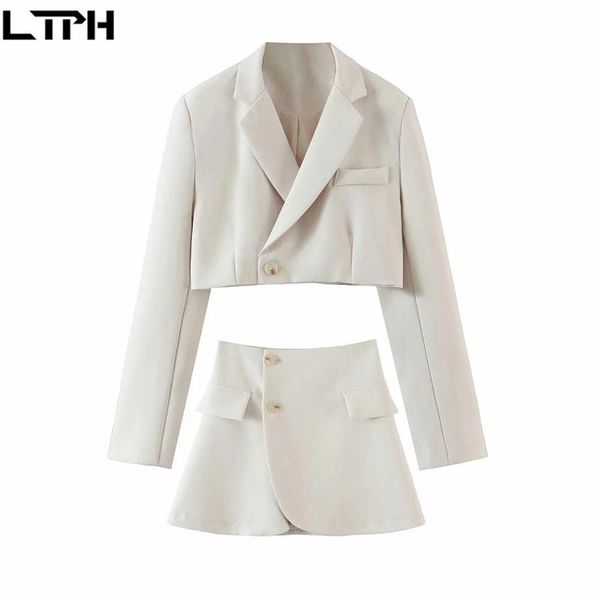 

ltph vintage simple women's sets fashion temperament lapel blazer high waist slim mini a-line skirt skirt suits 2020 autumn new, White