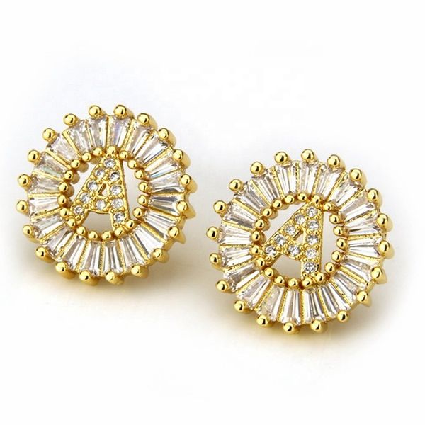 

crystal rhinestone fashion earrings women girls gold plated copper initial stud earrings, Golden