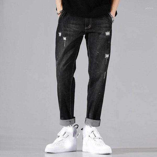 

ewq / men's pants holes jeans for male trend loose directly denim trousers do used black haren pants 2020 autumb new 9y00911, Blue