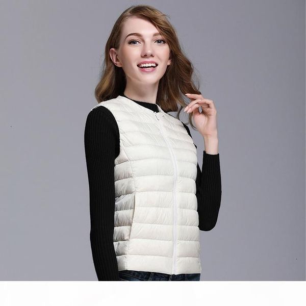

new autumn women white duck down vest ultra light down vest jacket winter round collar peter pan slim sleeveless coatmx190924, Black
