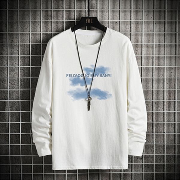 

2021 new autumn spring fashion oversize male tshirt impression long sleeve the neck shirt for man t v8sr, White;black