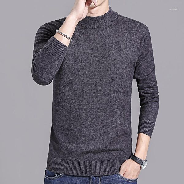 

men's sweater 2021 autumn/winter new jersey medium thick half turtleneck loose solid color primer for men to keep warm style1, White;black