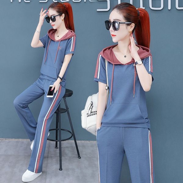 

kjhxh leisure suit women's 2020 reduction summer dresswestern temperamentage se fashion sportswear pants pantswide leg wide leg pantstw, Gray