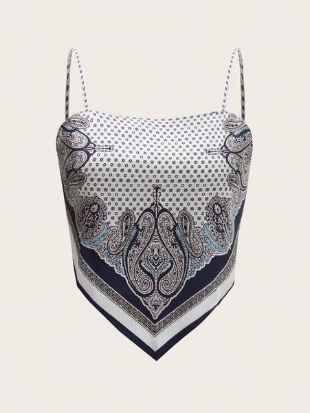

tied backless hanky hem paisley print cami q2a8#, White