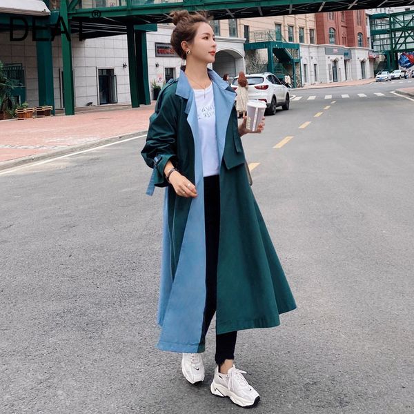 

deat] hit color light blue trench coat women thin with lined loose causal full sleeve lapel slim 2020 new autumn fashion tu176 1031, Tan;black