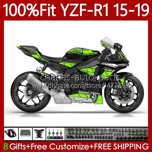 Обтекание инъекции для Yamaha YZF R 1 1000CC YZF-R1 2015-2019 Neon Green 104NO.134 YZF R1 1000 CC YZF-1000 YZFR1 15 16 17 18 19 YZF1000 2015 2016 2017 2018 OEM Body Kit Комплект Body Kit