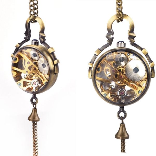 

steampunk transparent glass ball mechanical pendant pocket watch chain new p100 t200502, Slivery;golden